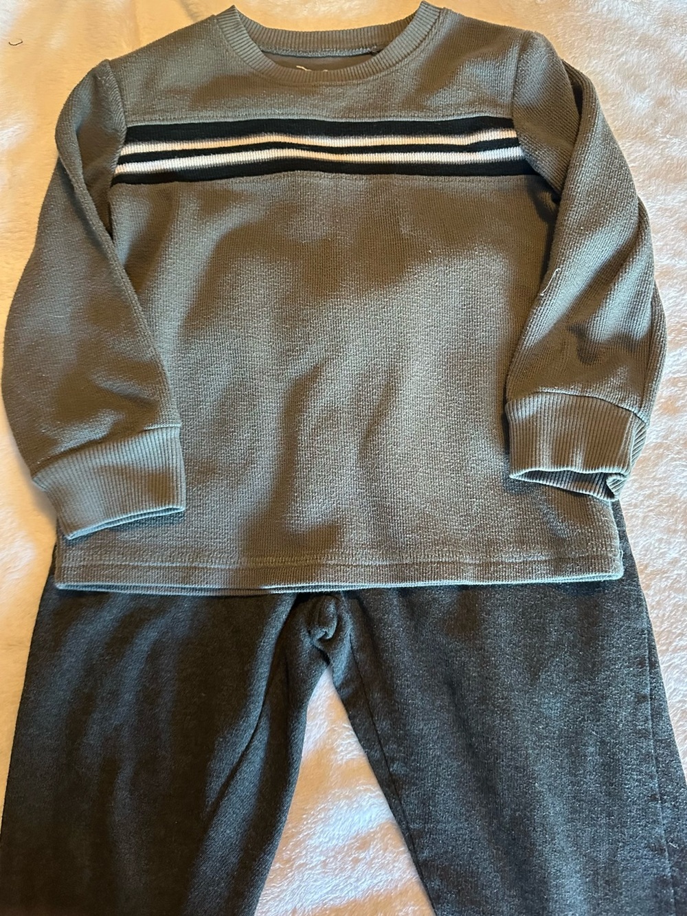 Free Planet Olive Green Stripe Knit Pajama Set with Charcoal Leggings